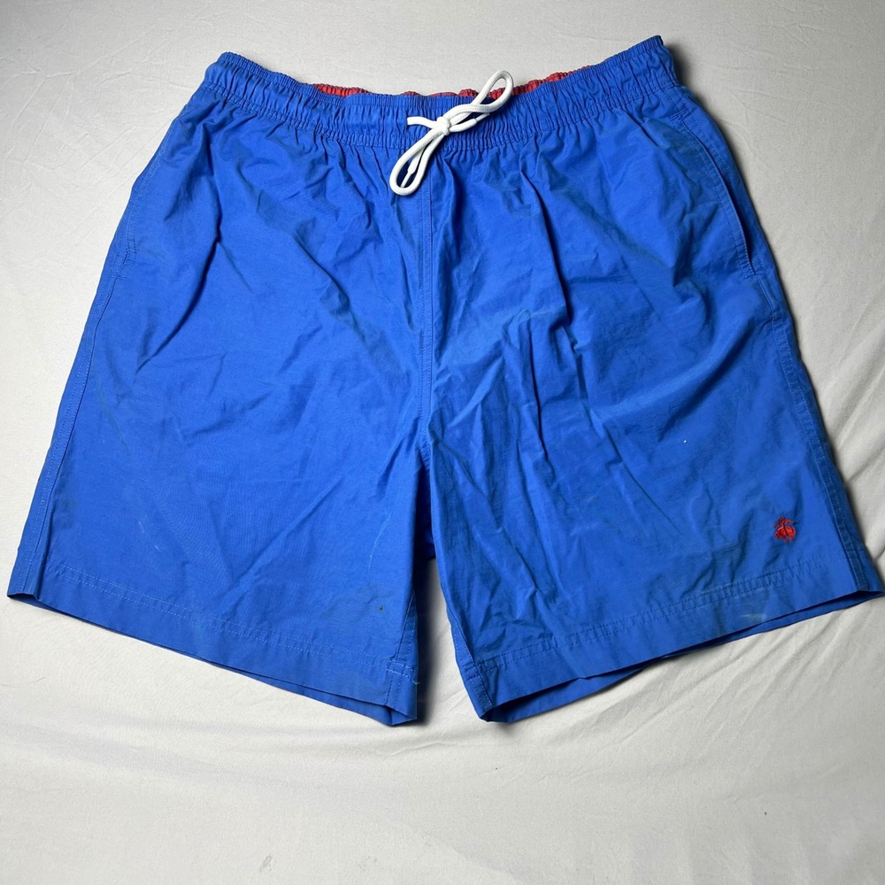 Brooks Brothers 346 Mens Blue Swim Trunks Shorts Red Logo Size L